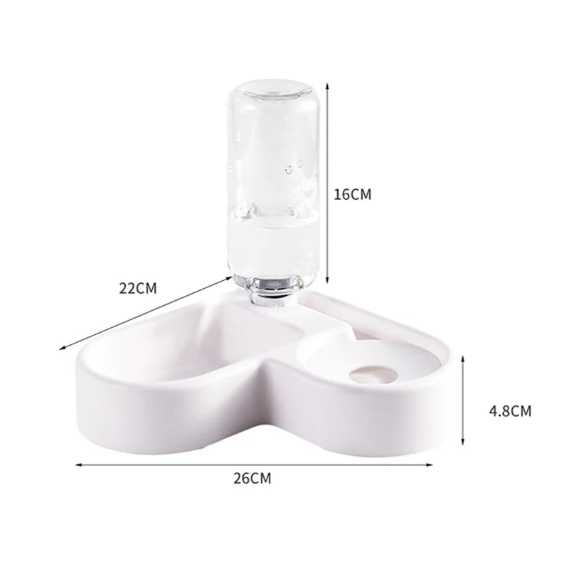 White pet water fountain with dimensions labeled on a white background